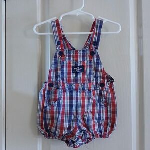 Y2K VTG Oshkosh Baby B'Gosh Vestbak Plaid Bubble Romper Shorts Overalls 6-9m